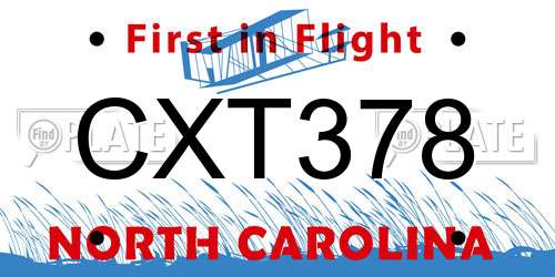 CXT378 North Carolina License Plate