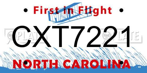 CXT7221 North Carolina License Plate