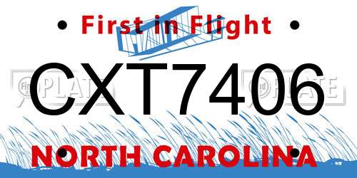 CXT7406 North Carolina License Plate