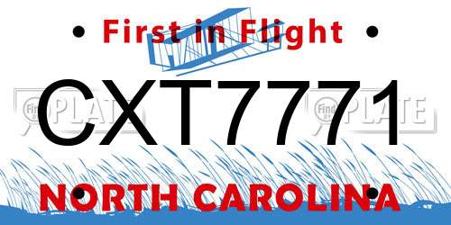 CXT7771 North Carolina License Plate