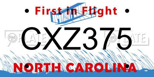 CXZ375 North Carolina License Plate