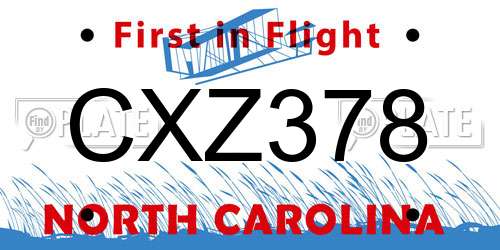 CXZ378 North Carolina License Plate