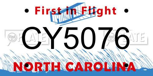 CY5076 North Carolina License Plate