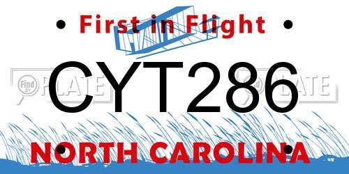 CYT286 North Carolina License Plate