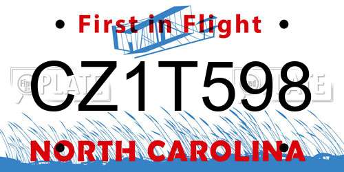 CZ1T598 North Carolina License Plate