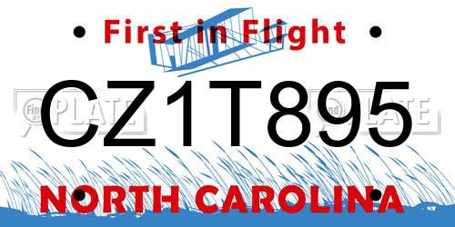 CZ1T895 North Carolina License Plate