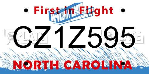 CZ1Z595 North Carolina License Plate