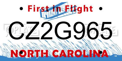CZ2G965 North Carolina License Plate