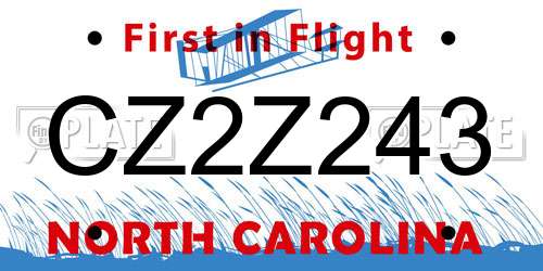 CZ2Z243 North Carolina License Plate