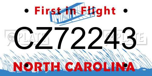 CZ72243 North Carolina License Plate