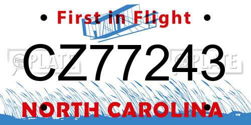 CZ77243 North Carolina License Plate