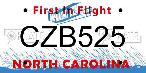 CZB525 North Carolina License Plate