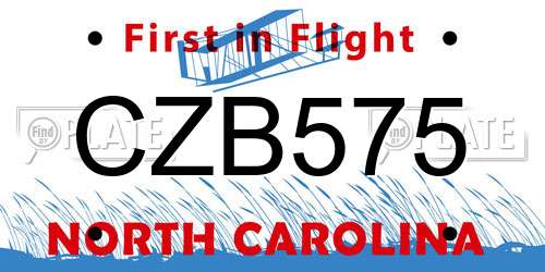 CZB575 North Carolina License Plate
