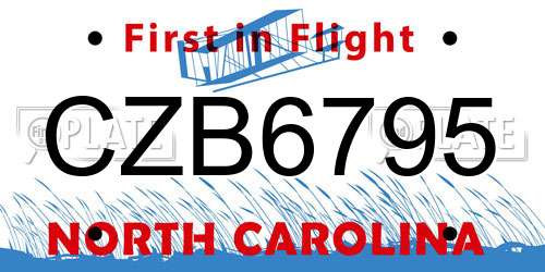 CZB6795 North Carolina License Plate