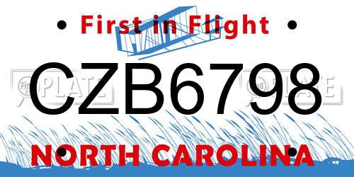 CZB6798 North Carolina License Plate
