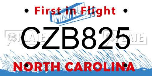 CZB825 North Carolina License Plate