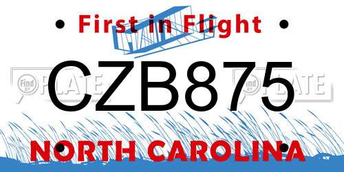 CZB875 North Carolina License Plate