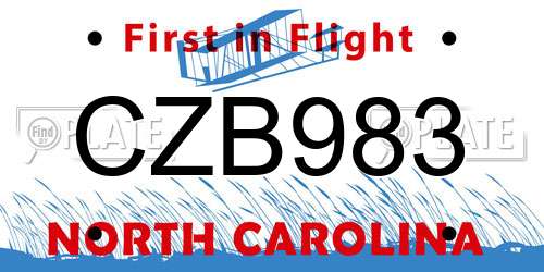CZB983 North Carolina License Plate