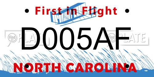 D005AF North Carolina License Plate