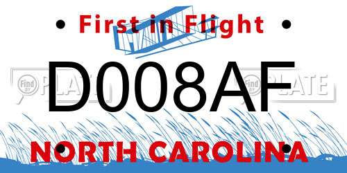 D008AF North Carolina License Plate