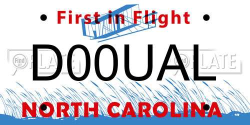 D00UAL North Carolina License Plate
