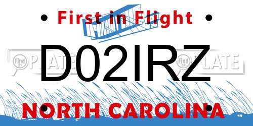 D02IRZ North Carolina License Plate