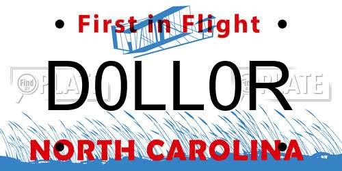 D0LL0R North Carolina License Plate