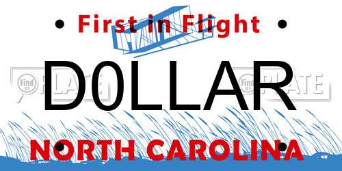 D0LLAR North Carolina License Plate
