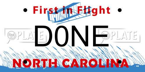 D0NE North Carolina License Plate
