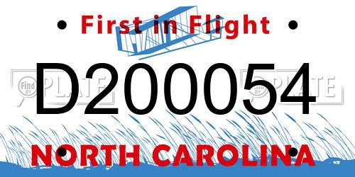 D200054 North Carolina License Plate