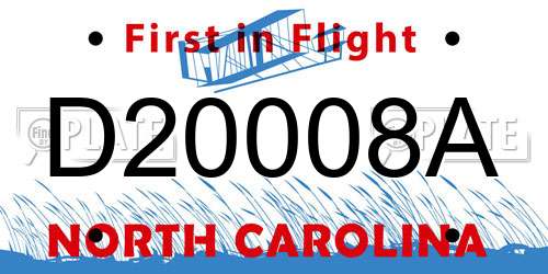 D20008A North Carolina License Plate