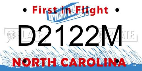D2122M North Carolina License Plate