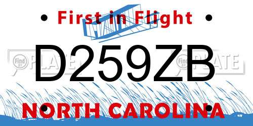 D259ZB North Carolina License Plate