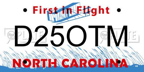 D25OTM North Carolina License Plate