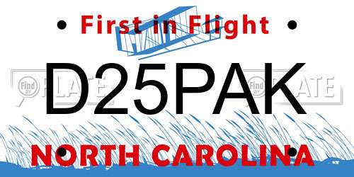 D25PAK North Carolina License Plate