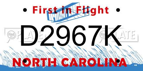 D2967K North Carolina License Plate