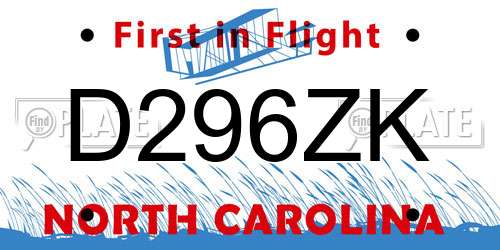 D296ZK North Carolina License Plate