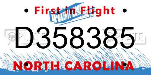 D358385 North Carolina License Plate