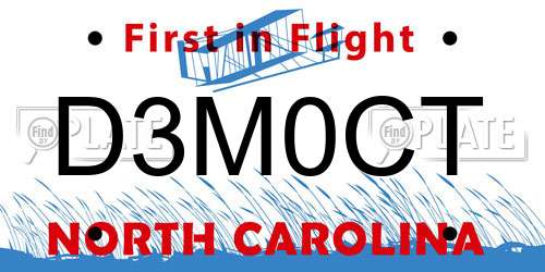 D3M0CT North Carolina License Plate