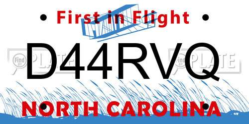 D44RVQ North Carolina License Plate
