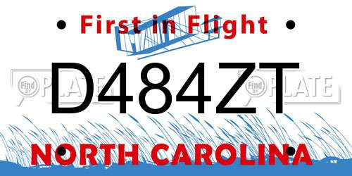 D484ZT North Carolina License Plate
