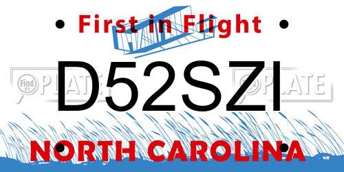 D52SZI North Carolina License Plate