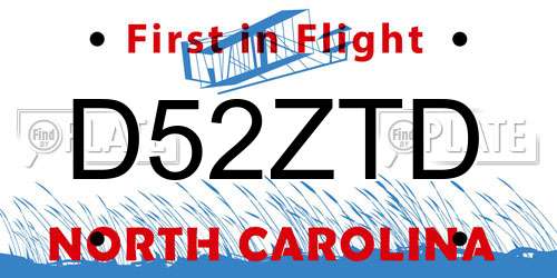 D52ZTD North Carolina License Plate