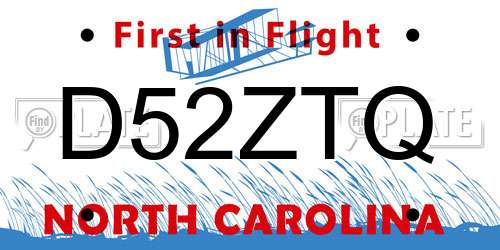 D52ZTQ North Carolina License Plate