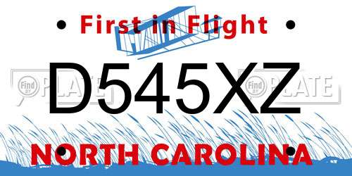 D545XZ North Carolina License Plate