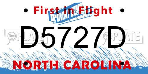 D5727D North Carolina License Plate
