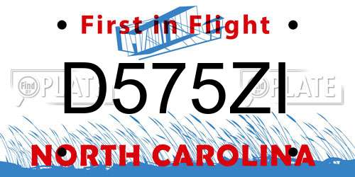 D575ZI North Carolina License Plate