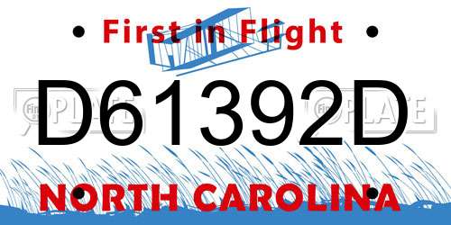 D61392D North Carolina License Plate