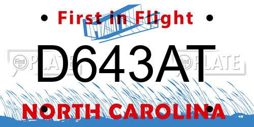 D643AT North Carolina License Plate