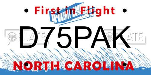 D75PAK North Carolina License Plate